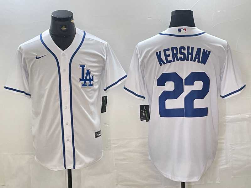 Men%27s Los Angeles Dodgers #22 Clayton Kershaw White Cool Base Stitched Baseball Jersey